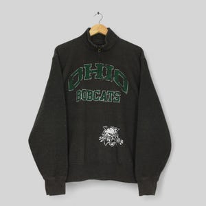 Vintage Ohio Bobcats NCAA Half Zipper Sweatshirt Medium Ohio Bobcats Football Spell Out Jumper Ohio University Gray Sweater Size M