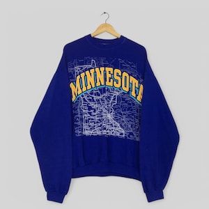 Vintage 90er Jahre Minnesota US Zustand Sweatshirt großes Minnesota Map Art Grafiken Crewneck Minnesota USA Pullover Gr. L