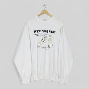 Vintage Converse All Star White Sweatshirt Oversize Converse Sneakers Logo Crewneck Converse Chuck Taylor Sweater Size 4L