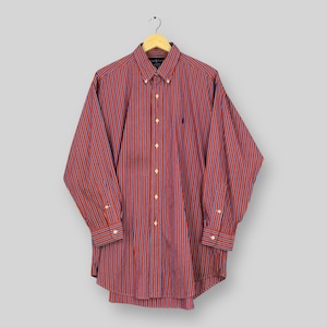 Vintage 90s Polo Ralph Lauren Flannel Shirt: Red Vertical Stripes, Size L