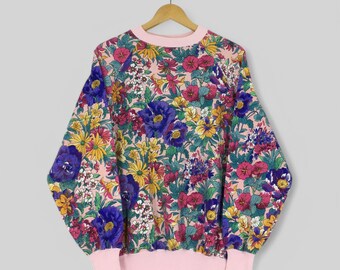 Vintage Forenza Sportswear Art Flower Sweatshirt Medium Flowers Artwork Graphic Sweater Top Stitch Floral Fauna Crewneck Size M
