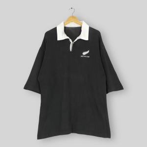 Vintage Distressed New Zealand All Blacks Rugby Shirt XLarge 90s Steinlager New Zealand All Blacks Collared Rugby CCC Black Jersey Size XL