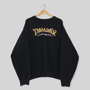 Vintage Thrasher Magazine Black Sweatshirt XLarge Thrasher Magazine Spell Out Logo Crewneck Thrasher Skateboard Streetwear Sweater Size XL