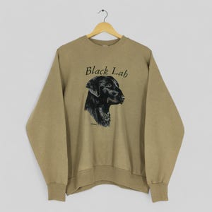 Vintage Y2K Black Labrador Dog Sweatshirt Large Black Lab Dog Animal Graphic Crewneck Black Lab Wildlife Habitat Brown Sweater Size L