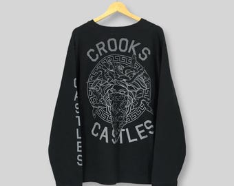 RARE Crooks Castles Black Sweatshirt Xlarge Vintage Crooks