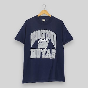 Vintage 90s Georgetown Hoyas NCAA T Shirt Large Georgetown Hoyas Spell Out Logo Crewneck Shirt Georgetown University Blue Tshirt Size L