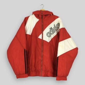 Vintage Adidas Equipment Bomber Jacket Large Adidas Embroidery Spell Out Hoodie Jacket Adidas Three Stripes Red Zipper Jacket Size L