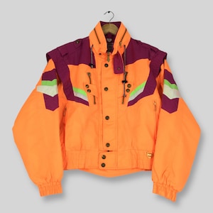 Vintage Vittorini Ski Wear Neon Jacket Large Japanese Brand Skiing Cold Weather Bomber Jacket Japan Racing Winter Hoodie Retro Coat Size L