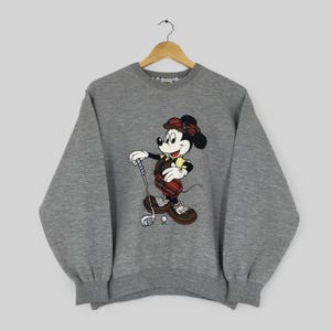 Vintage 90er Jahre Micky Maus Golf Disney Sweatshirt Medium Micky Maus Golfer Bestickter Pullover Walt Disney Mickey Cartoon Rundhalsausschnitt Größe M