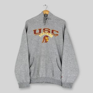 Vintage USC Trojans Football Hoodie Sweatshirt XLarge USC Trojans Spell Out Pullover University of Southern California Gray Sweater Size XL