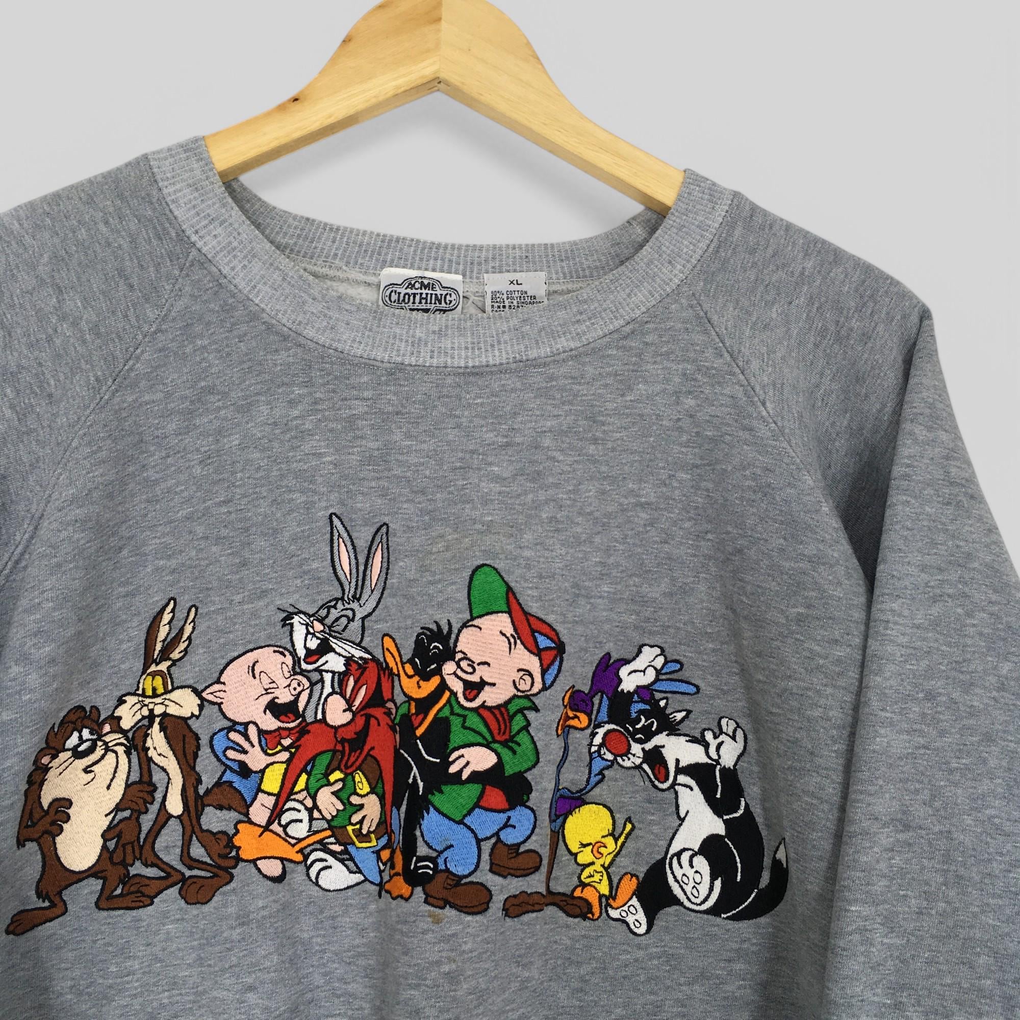 Vintage Acme Clothing Looney Tunes Sweatshirt XLarge Warner Bros Studio  Store Cartoon Crewneck Bugs Bunny And Friends Gray Sweater Size XL