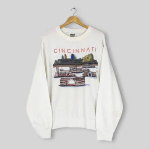 Vintage 90s Cincinnati City Ohio Sweatshirt Large Cincinnati Sherry Mfg. Graphics Sweater Cincinnati United States White Crewneck Size L