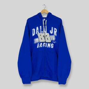 Vintage Dale Jr. Nascar Racing Hoodie Sweatshirt XXLarge Dale Earnhardt Jr. Racing Spell Out Pullover Nascar Formula 1 Blue Sweater Size 2XL