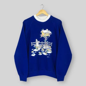 Vintage 90s Morning Sun Cat Kitten Artwork Sweatshirt XLarge Cute Cats Art Graphic Printed Sweater Kitty Cat Lover Blue Crewneck Size XL