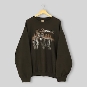 Vintage White-tailed Deer Wildlife Sweatshirt Large Whitetail Deer Animal Graphics Boxy Crewneck Deer Animal Habitat Brown Sweater Size L