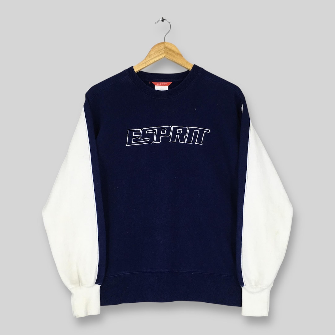 Vintage Esprit Spell Out Blue Sweatshirt Small Esprit Embroidered