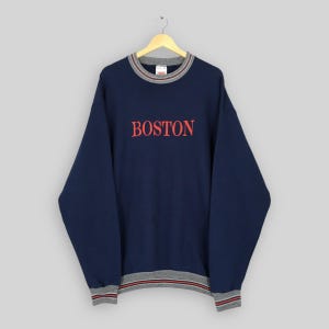 Felpa vintage anni &#39;90 Boston Massachusetts blu XL Maglione Wilson Boston City Massachusetts Massachusetts Stati Uniti Girocollo XL