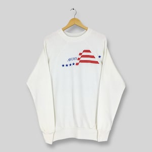 Vintage 90s Avon USA American Flag Sweatshirt Large Avon US Printed Sweater Avon United States White Crewneck Size L
