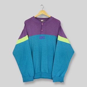 Vintage Asics Colorblock Sweatshirt XLarge Asics Embroidered Logo Crewneck Asics Half Button Jumper Asics Sportswear Boxy Sweater Size XL