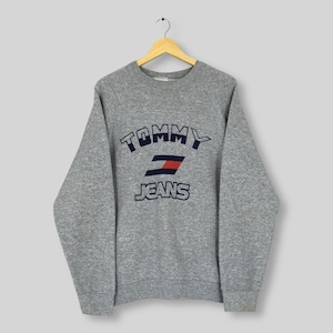 Vintage 90s Tommy Jeans Gray Sweatshirt Large Tommy Jeans Spell Out Logo Crewneck Tommy Hilfiger Jumper Streetwear Hilfiger Sweater Size L
