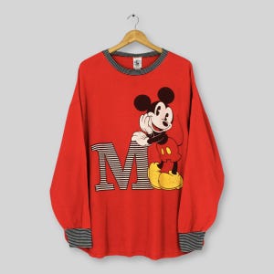 Vintage 90s Mickey Mouse Disney Sweatshirt XLarge Mickey Mouse Spell Out Printed Logo Jumper Walt Disney Mickey Cartoon Crewneck Size XL
