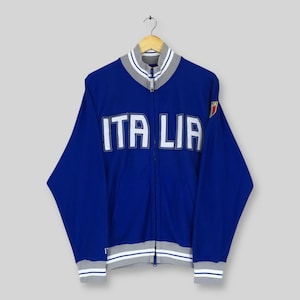 Vintage 90s Italia Zipper Sweater Large Italia Embroidery Spell Out Logo Sweatshirt Italy National Football Track Jacket Size L
