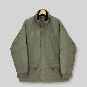 Jaqueta vintage LL Bean Outdoor com zíper, tamanho médio, anos 90, Ll Bean Outdoor, verde militar, L.L. Bean Outfitters, jaqueta esportiva boxy, tamanho M