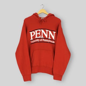 Vintage University of Pennsylvania Hoodie Sweatshirt Large Penn Quakers NCAA Spell Out Pullover Penn Quakers Basketball Red Sweater Size L