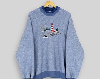 Vintage Y2K Lighthouse Vector Art Sweatshirt XLarge United States Lighthouse Embroidered Sweater Lighthouse Usa Graphics Crewneck Size XL