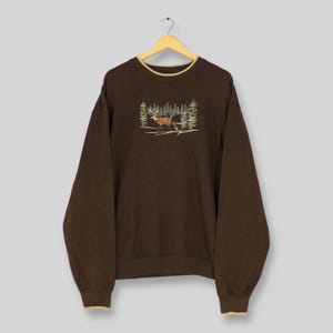 Vintage White-tailed Deer Wildlife Sweatshirt XLarge Whitetail Deer Animal Embroidered Crewneck Deer Animal Habitat Brown Sweater Size XL