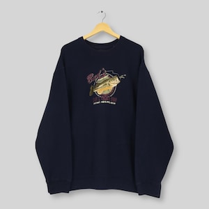 Vintage Bud&#39;s Bait Tackle Shop Blue Sweatshirt XLarge Croft Barrow Fish Sport Anglers Graphics Crewneck Fishing Sweater Size XL