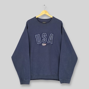 Vintage 90s American Flag Sweatshirt: Embroidered USA Logo, Boxy Fit XL