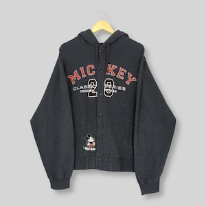 Vintage Mickey Mouse Disney Hoodie Sweatshirt Large Mickey Mouse Spell Out Button Sweater Walt Disney Mickey Cartoon Varsity Hoodie Size L