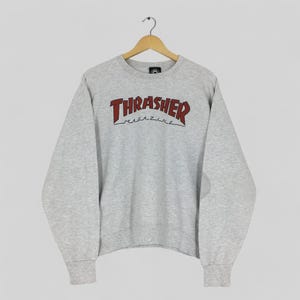 Vintage Y2K Thrasher Magazine Gray Sweatshirt Medium Thrasher Magazine Spell Out Logo Crewneck Thrasher Skateboard Streetwear Sweater Size M