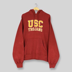 USC Trojans Football Hoodie Sweatshirt Large USC Trojans Embroidery Spell Out Pullover University of Southern California Red Sweater Size L