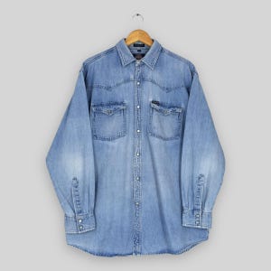 Vintage Dickies Blue Denim Western Shirt Large Dickies Authentic Jeans Classic Western Denim Shirt Dickies Faded Blue Jeans Shirt Size L