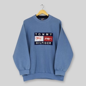Vintage Tommy Hilfiger Blue Sweatshirt Large Tommy Hilfiger Embroidered Logo Crewneck Tommy Jeans Jumper Streetwear Hilfiger Sweater Size L