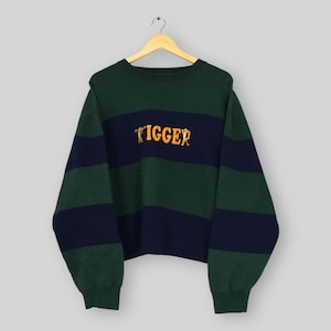 Vintage 90s Winnie The Pooh &quot;Tigger&quot; Sweatshirt XLarge Disney Tigger Embroidered Crop Sweater Walt Disney Stripes Pooh Tigger Crewneck XL