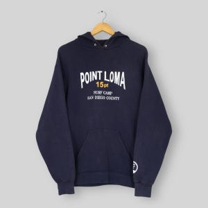 Vintage 90s Surf Camp San Diego Hoodie Sweatshirt Medium Point Loma Surf Camp Pullover Surf Camps San Diego Blue Hoodie Sweater Size M