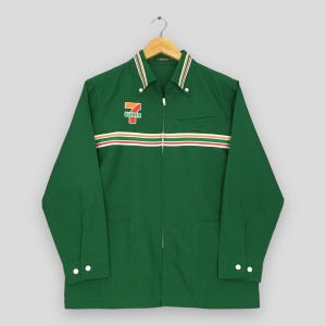 Vintage 7-Eleven Uniform Workers Shirt Small 7 Eleven Convenience Store Green Zipper Shirt 7E Eleven Stripes Oxfords Workwear Shirt Size S