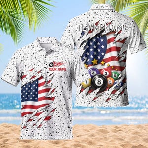 Patriotisk biljardpikétröja, personlig biljardlagströja, amerikansk flagga 8-bollströja, personlig biljardspelares present