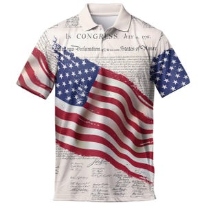 Retro American Flag Men's Polo Shirt, Vintage Golf Style image 1