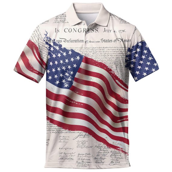 Retro American Flag Men's Polo Shirt, Vintage Golf Style