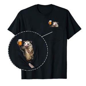 Opossum Pocket T-Shirt Funny Short Sleeve Tee Cute Animal Graphic Top Summer Casual Shirt Everyday Relaxed Fit