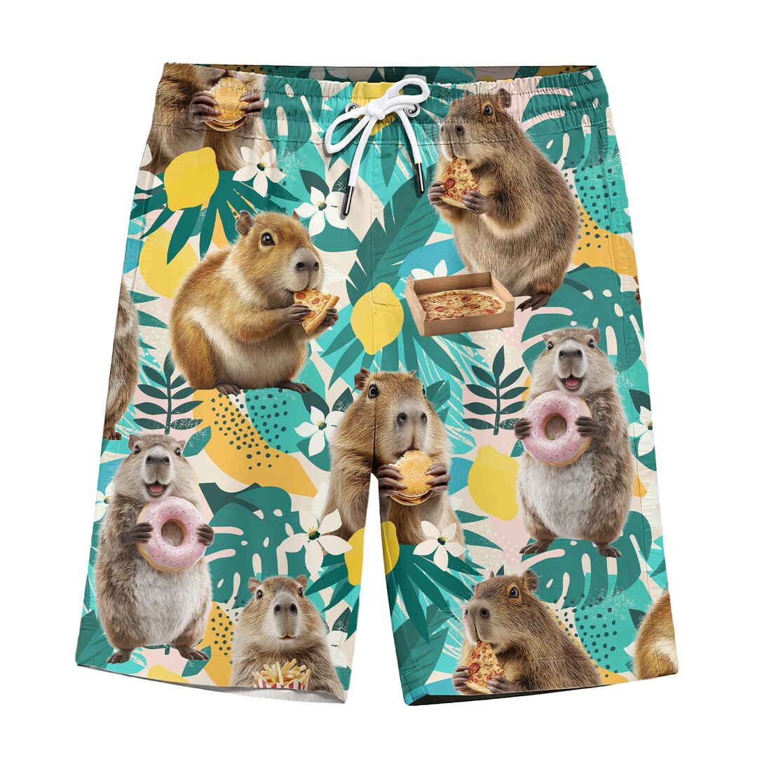 Funny Capybara Hawaiian Shorts - Donut Pizza Aloha Beach Shorts - Etsy