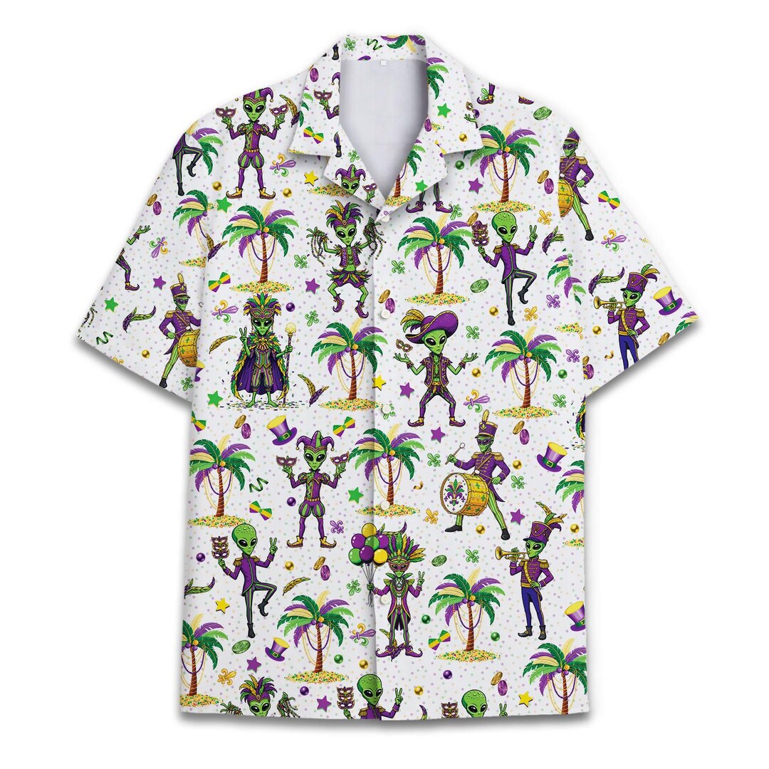 Funny Alien February Festival Hawaiian Shirt: Skull Alien Men's ...