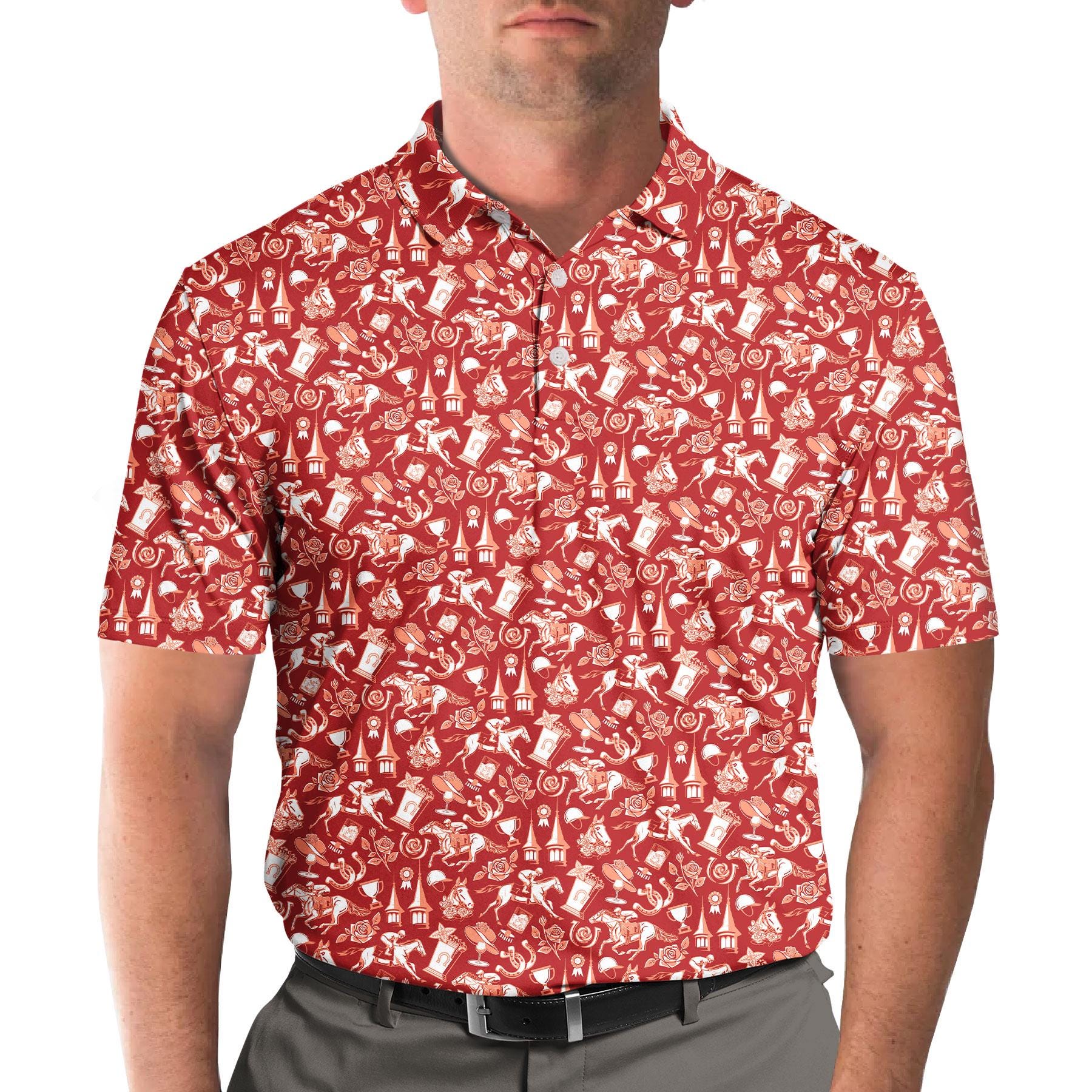 Kentucky Derby Men's Polo Shirt – Horse Racing Print Golf Polo 4 - Etsy