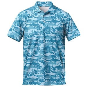 Shark Print Men's Polo Shirt - Summer Beach Golf Style