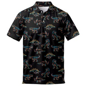 Dinosaur Print Men's Golf Polo: Moisture Wicking Performance Shirt