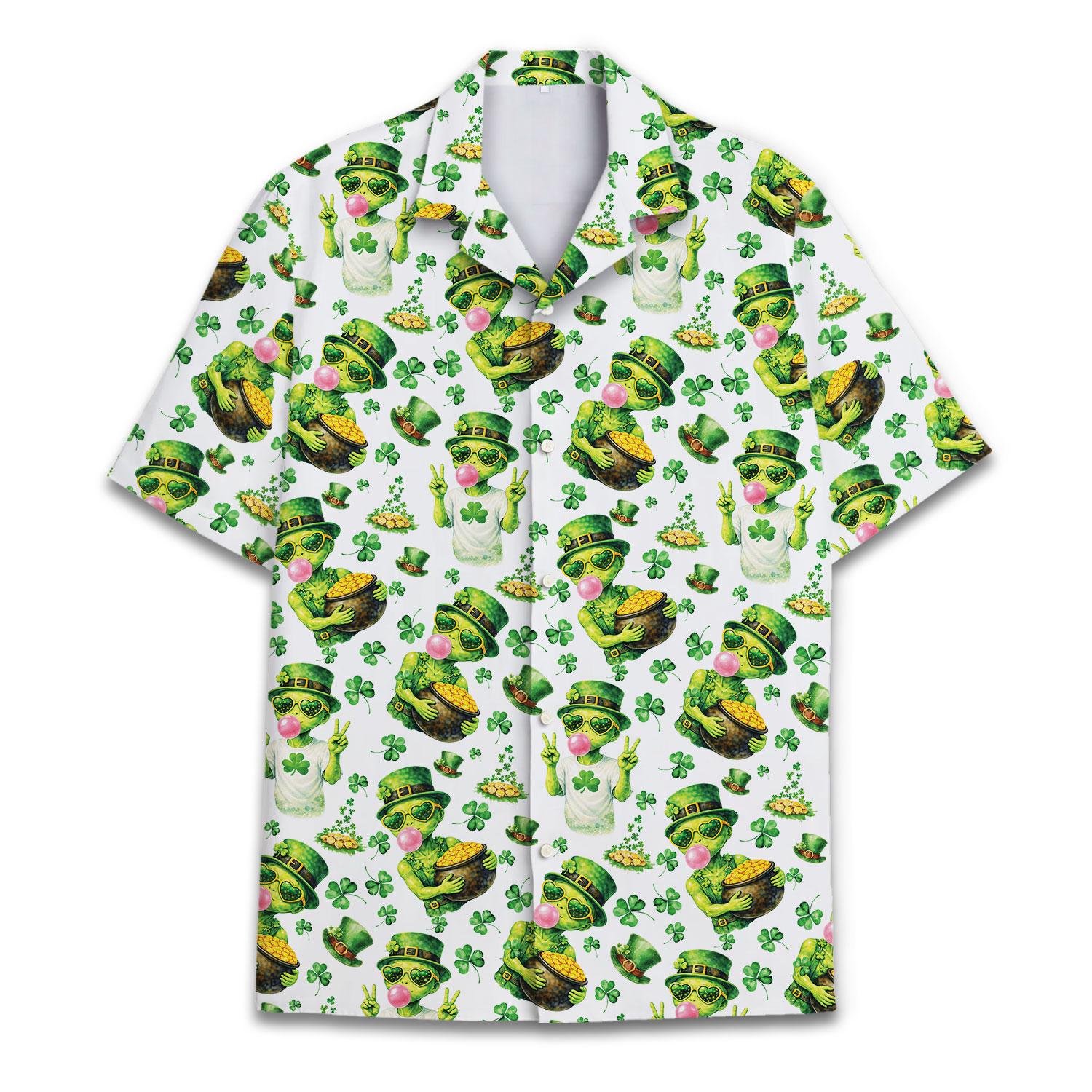 Discover Alien Shamrock Hawaiian Shirt Men St Patricks Day Green Aloha Party Shirt
